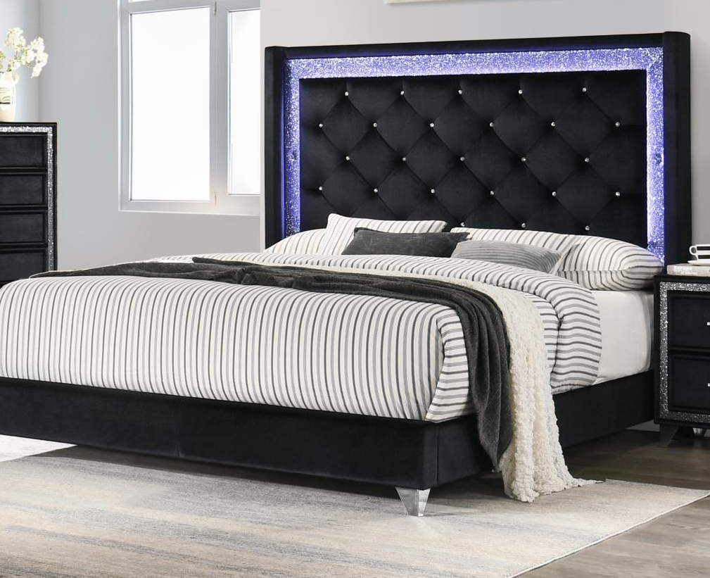 Europa gasformig slump BLACK VELVET LED KING BED FRAME – Furniture Deals & Bedding